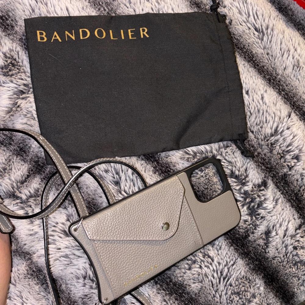 Bandolier Grey Leather Crossbody Phone Case with Card Pocket IPhone 13 Pro Max